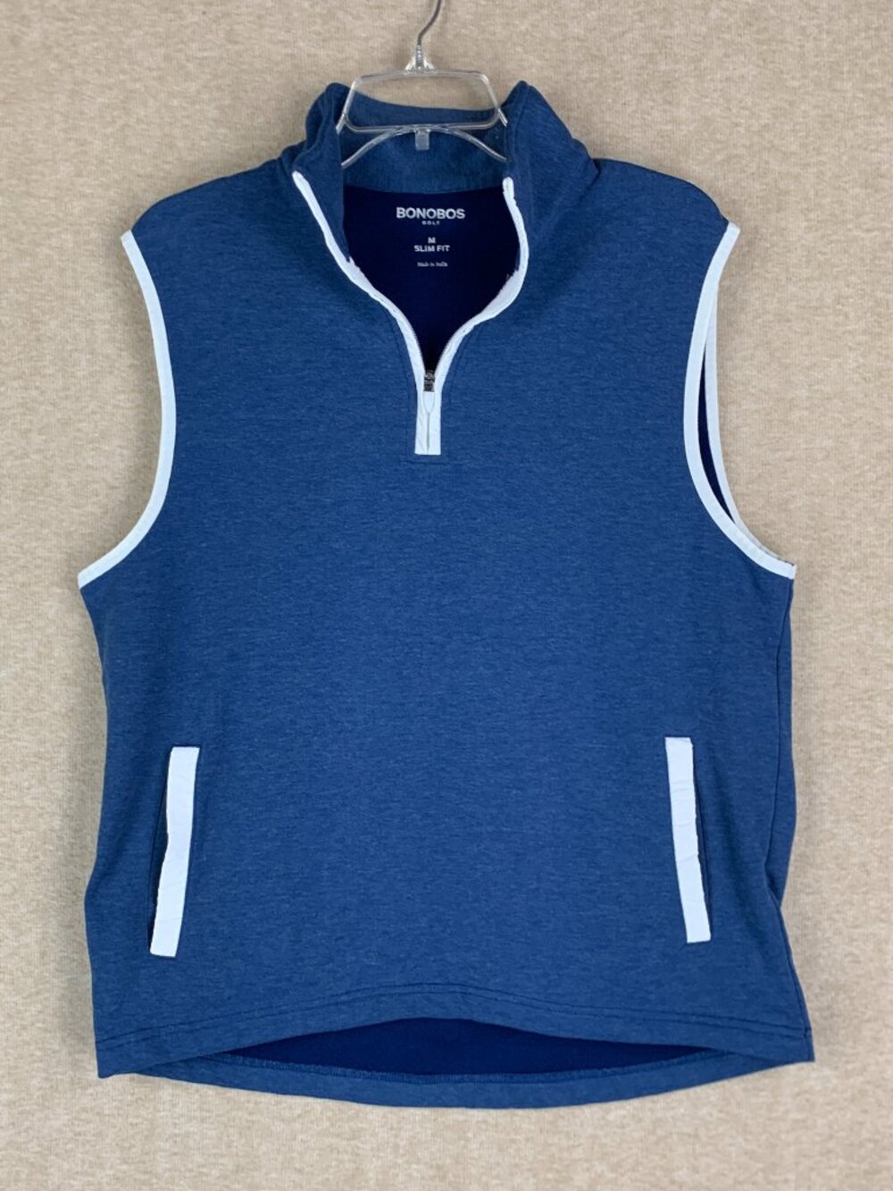 Bonobos Vest Men M Blue Fleece Zip Up Sweater Golf Performance Preppy